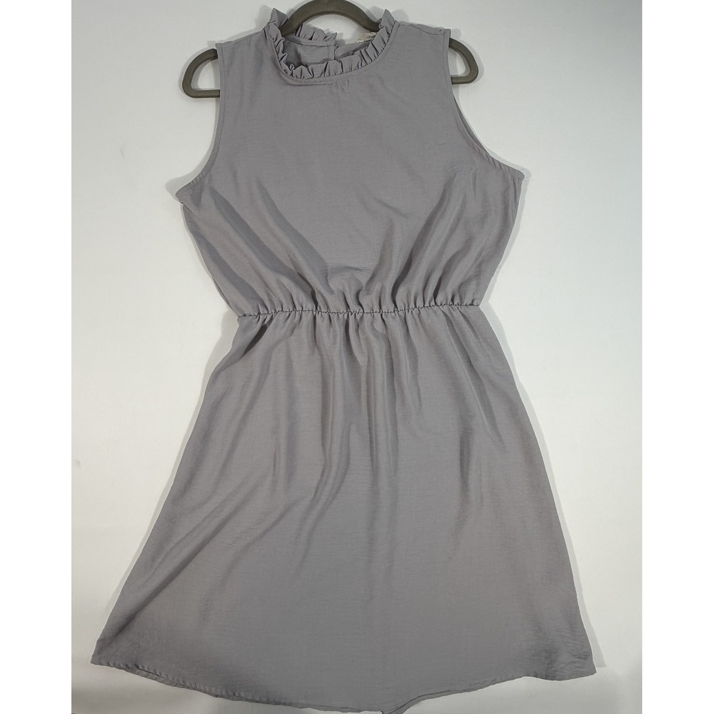 Les Amis Betseys Boutique Mini Dress Women L Gray Ruffle Neck Sleeveless